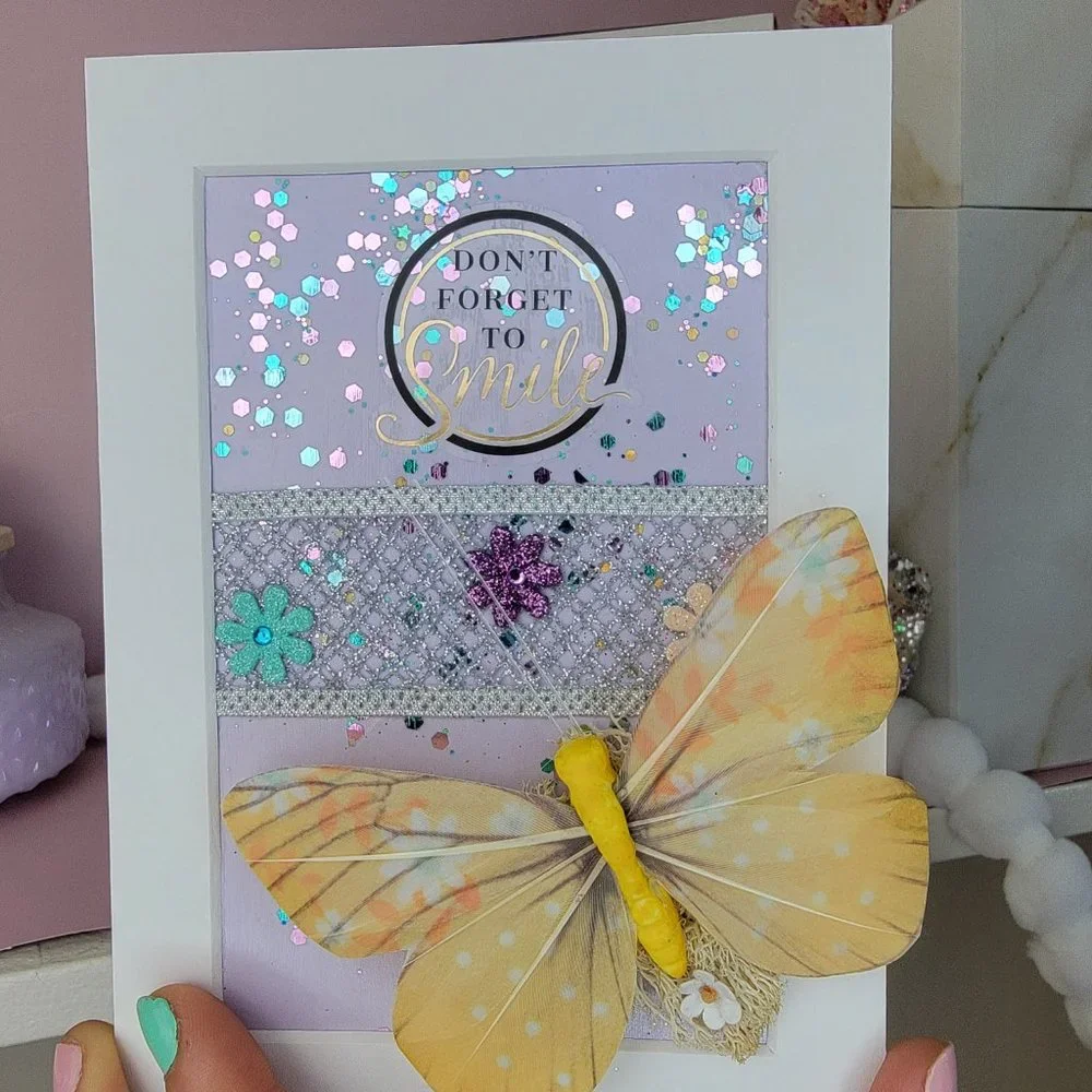 Colorful butterfly Handmade card Art wall Home Decor purple yellow gift